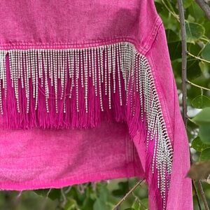 Missguided Pink Jean Jacket with Fringe